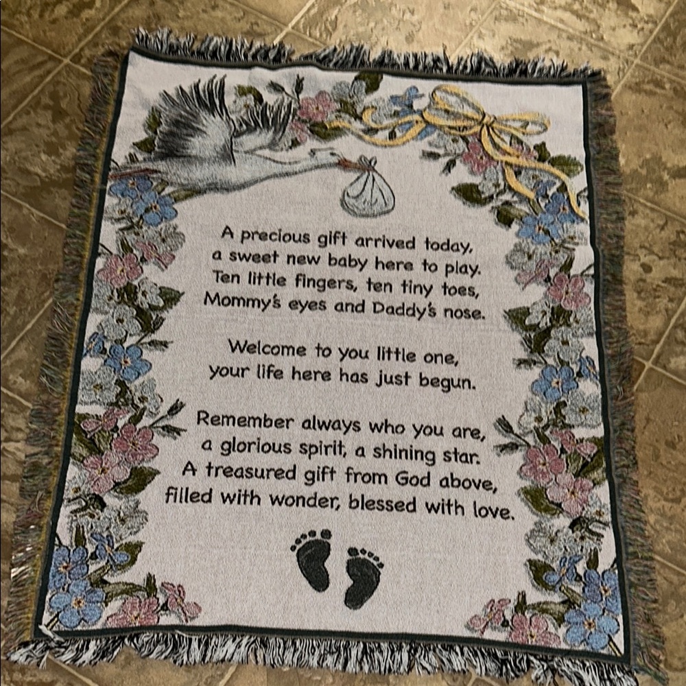 NWOT Forever Collectibles Baby Blanket with Blue and Pink Floral Design